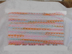 Feather Edge Eyelet Lace Per Meter 38mm Orange/Blue/Pink
